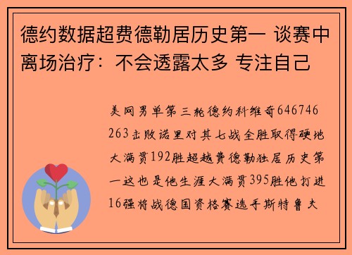 德约数据超费德勒居历史第一 谈赛中离场治疗：不会透露太多 专注自己